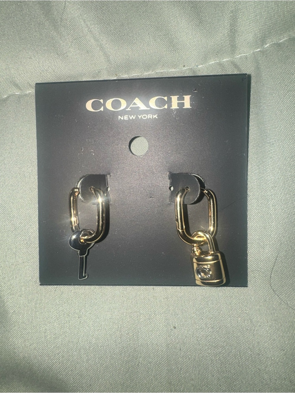 COACH Gold and Silver Padlock & Key Hoop Earrings CO856 A31 NWT - Picture 3 of 9
